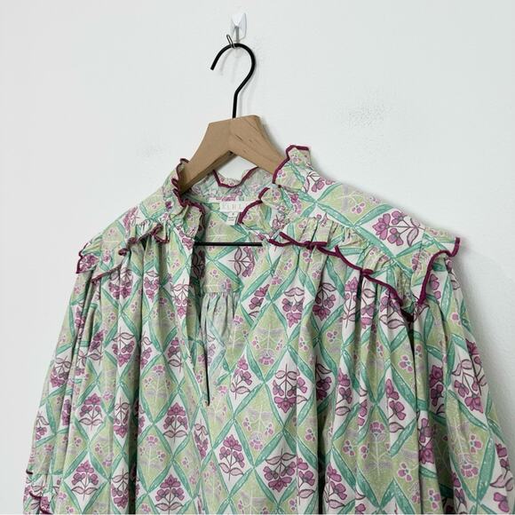 Karlie Paris Floral Poplin Ruffle Top in Mint Green size Small - Picture 3 of 7